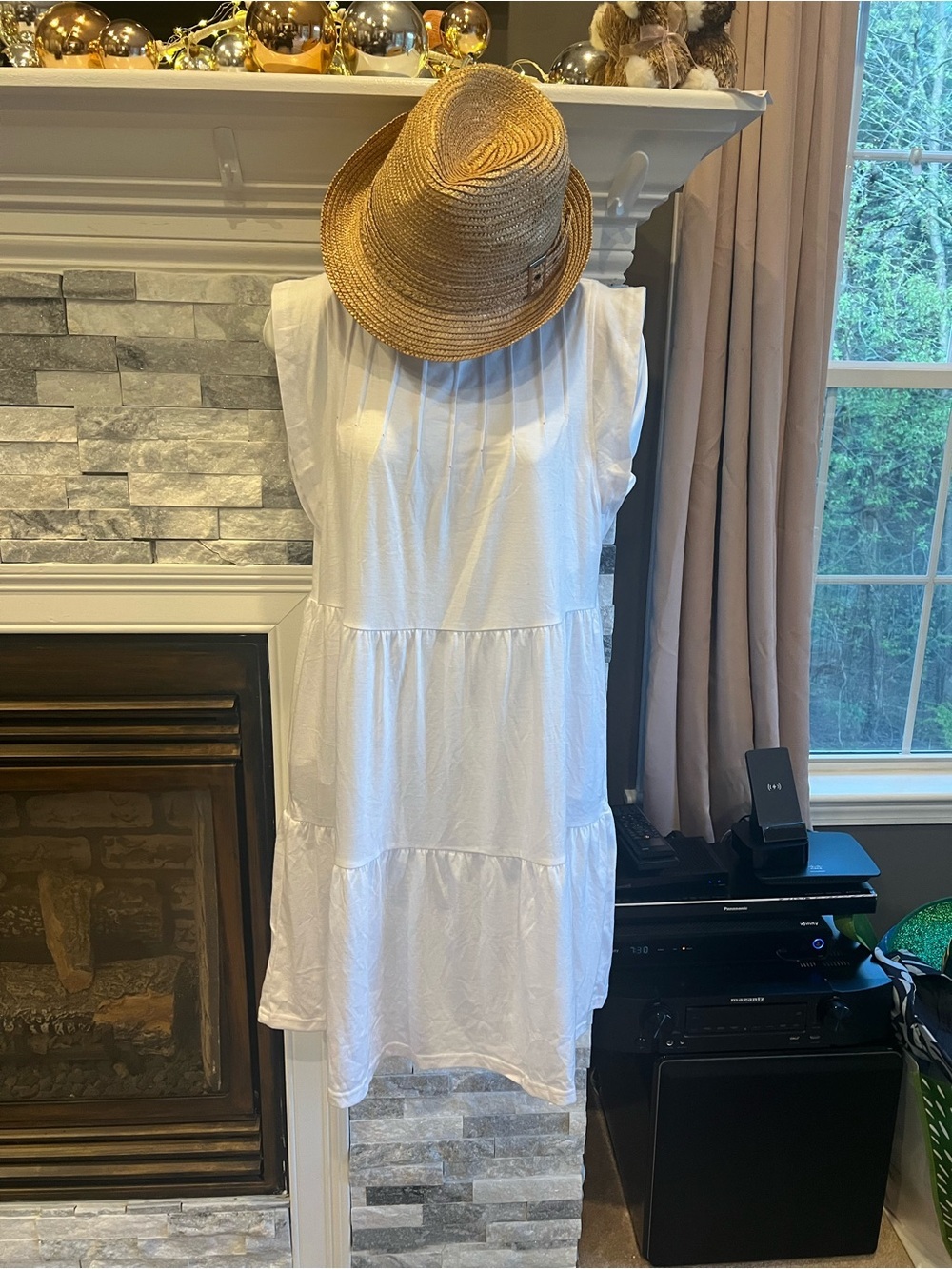 Anrabess Women’s Summer Sundress White Tiered Mini Dress Size M Nwt — image 3 of 6